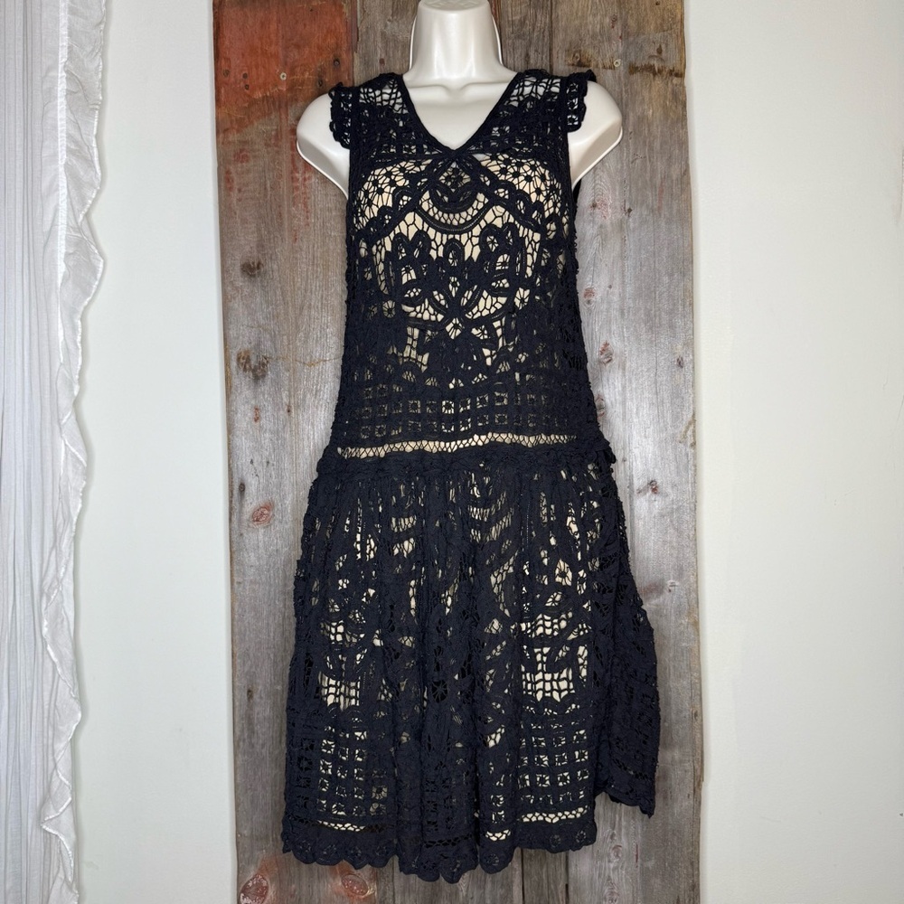 Vintage Marc by Marc Jacobs Black Crochet Lace Drop Waist Dress XS